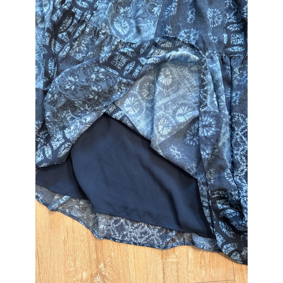 Lauren Ralph Lauren Geo Print Crinkle Georgette Skirt Tiered Maxi Blue 16 Boho - Picture 5 of 7
